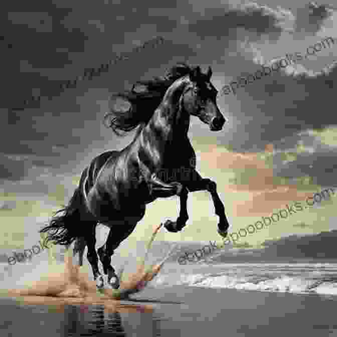 A Majestic Black Stallion Gallops Across A Windswept Plain. Animals And Animal Dreams The Cat The Dog And The Horse