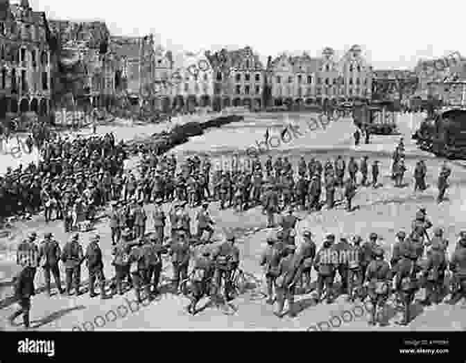 A Panoramic View Of The Battle Of Arras, With Soldiers Charging Across A Devastated Landscape. A Hundred Years To Arras