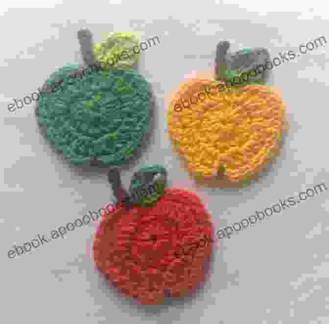 A Vibrant And Realistic Crochet Apple Applique, Perfect For Adorning Bags, Hats, And Blankets Crochet Pattern Apple Crochet Apple Applique Crochet Coaster Crochet Patterns